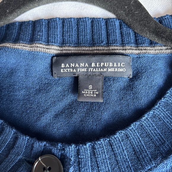 BR BANANA REPUBLIC I US S Extra Fine Italian Merino Wool Cardigan I Blue - Picture 5 of 9